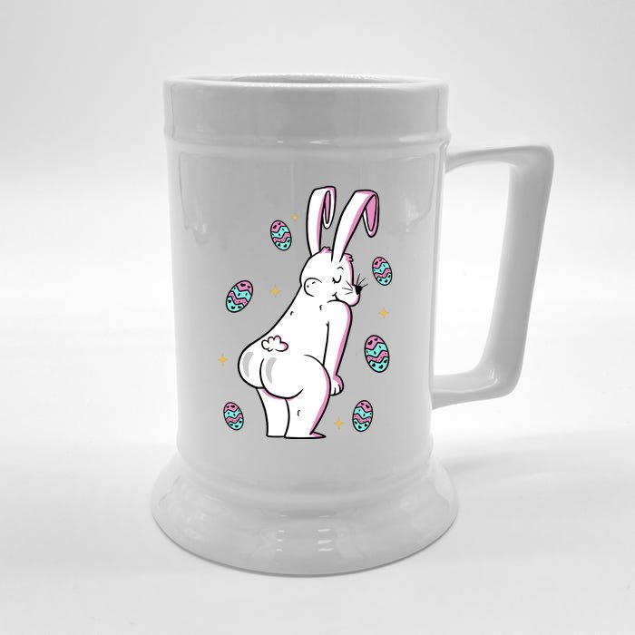 Easter Bunny Rabbit Butt Funny Colorful Eggs Front & Back Beer Stein