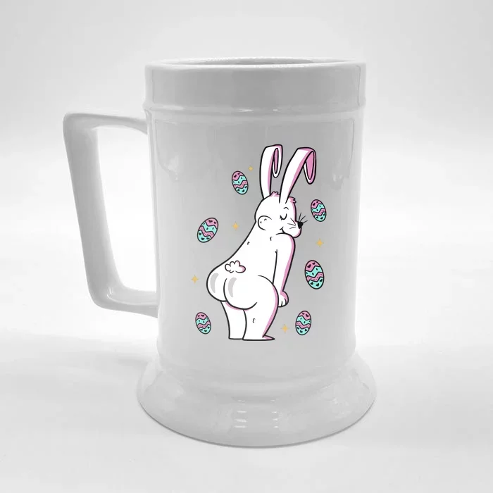 Easter Bunny Rabbit Butt Funny Colorful Eggs Front & Back Beer Stein