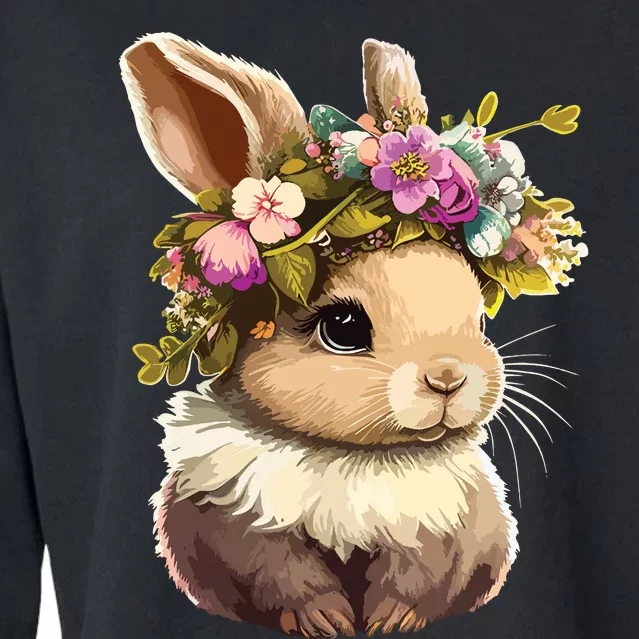 Easter Bunny Rabbit Women Happy Bunny Flower Graphic Girl Cropped Pullover Crew