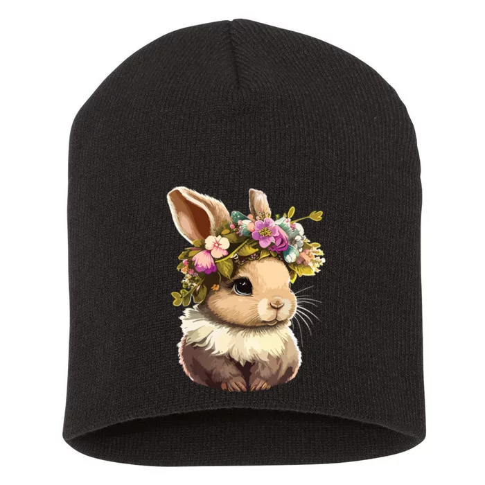 Easter Bunny Rabbit Women Happy Bunny Flower Graphic Girl Short Acrylic Beanie