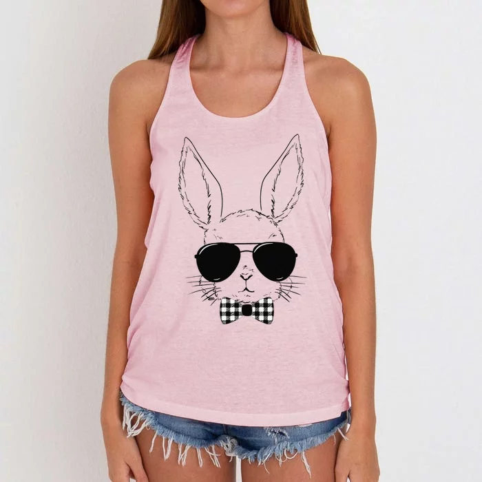 Easter Bunny Rabbit With Glasses Easter Day Women's Knotted Racerback Tank