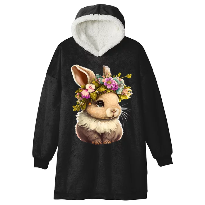 Easter Bunny Rabbit Wo - Happy Bunny Flower Graphic Girls Hooded Wearable Blanket