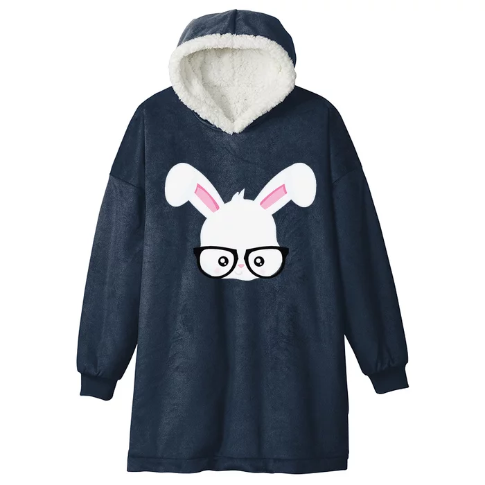 Easter Bunny Rabbit Pink Glasses Funny Nerdy Gift Hooded Wearable Blanket