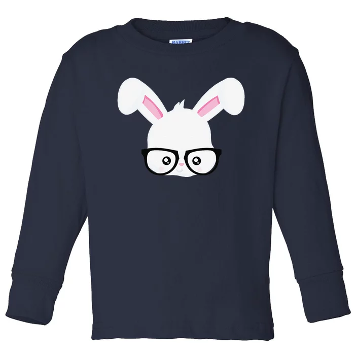 Easter Bunny Rabbit Pink Glasses Funny Nerdy Gift Toddler Long Sleeve Shirt