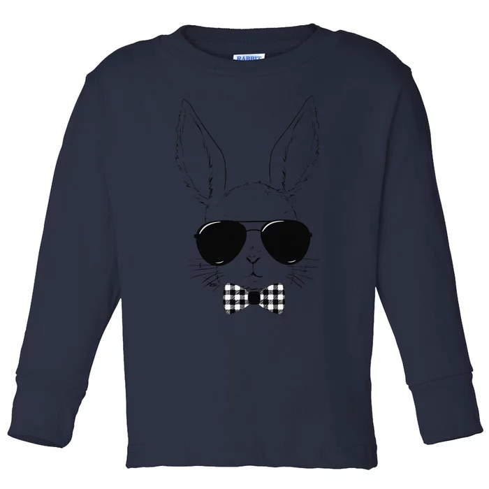 Easter Bunny Rabbit With Glasses Easter Day Toddler Long Sleeve Shirt