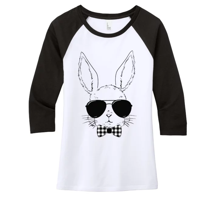 Easter Bunny Rabbit With Glasses Easter Day Women's Tri-Blend 3/4-Sleeve Raglan Shirt