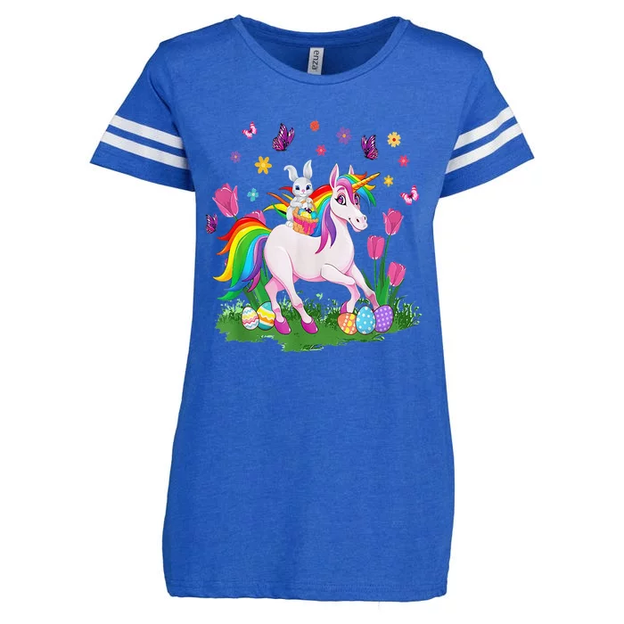 Egg Basket Rabbit Riding Unicorn Happy Easter Day Outfit Enza Ladies Jersey Football T-Shirt