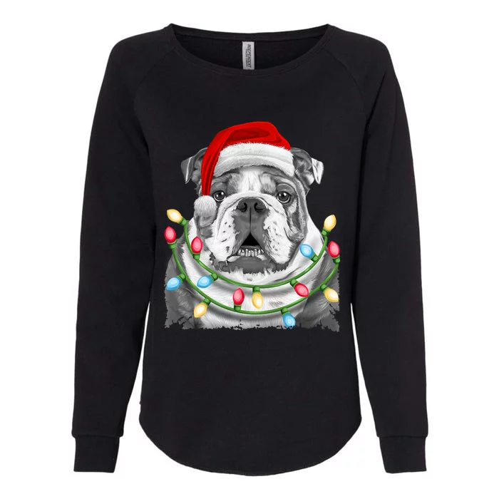 English Bulldog Santa Christmas Tree Lights Xmas Dog Cool Gift Womens California Wash Sweatshirt