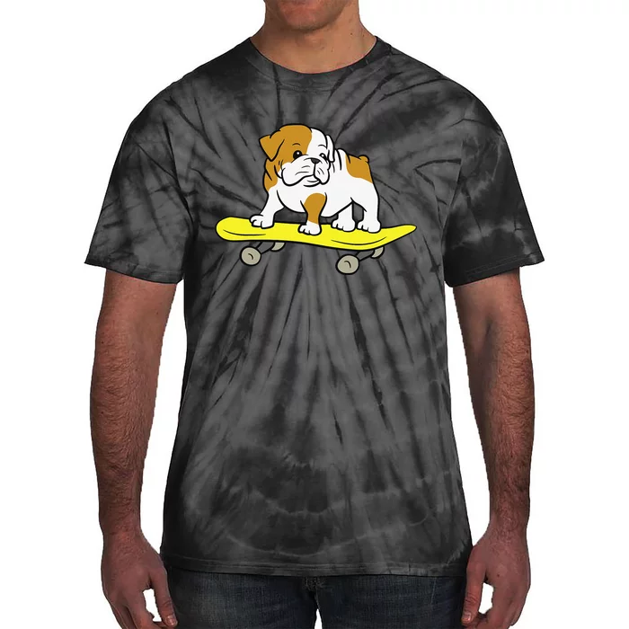 English Bulldog Skateboarding Dog Skater Bulldog Tie-Dye T-Shirt