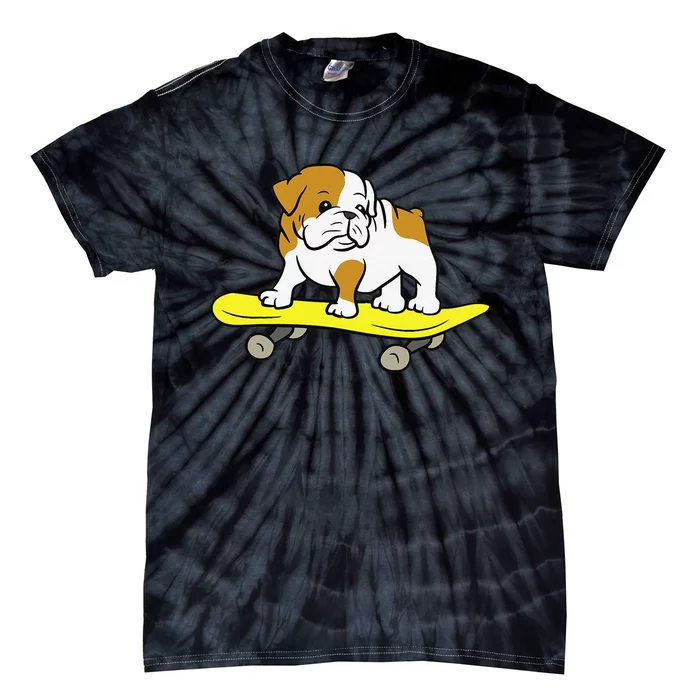 English Bulldog Skateboarding Dog Skater Bulldog Tie-Dye T-Shirt