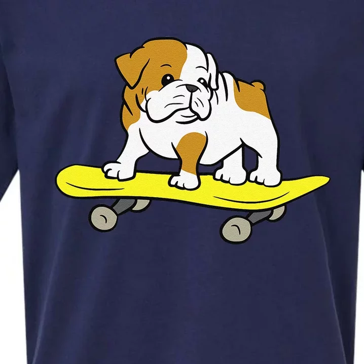 English Bulldog Skateboarding Dog Skater Bulldog Sueded Cloud Jersey T-Shirt