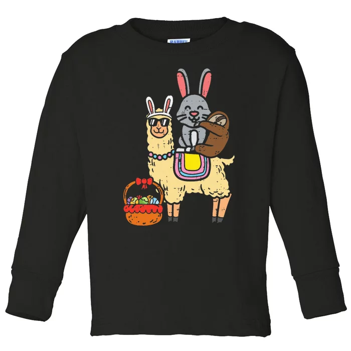 Easter Bunny Sloth On Llama Eggs Cute Alpaca Toddler Long Sleeve Shirt