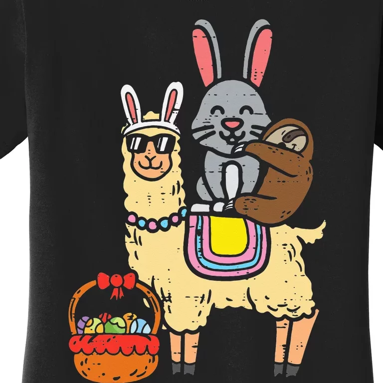 Easter Bunny Sloth On Llama Eggs Cute Alpaca Women's T-Shirt