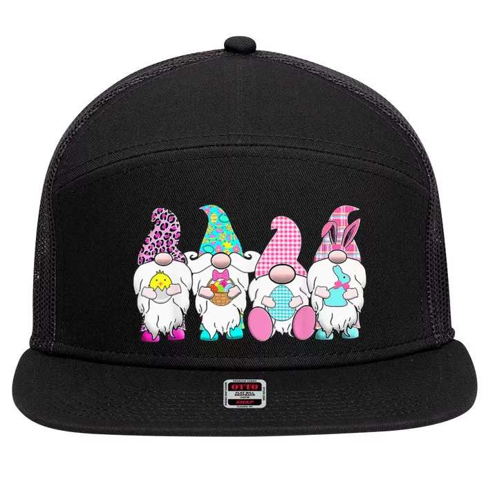 Easter Bunny Spring Gnome Easter Egg Hunting And Basket 7 Panel Mesh Trucker Snapback Hat