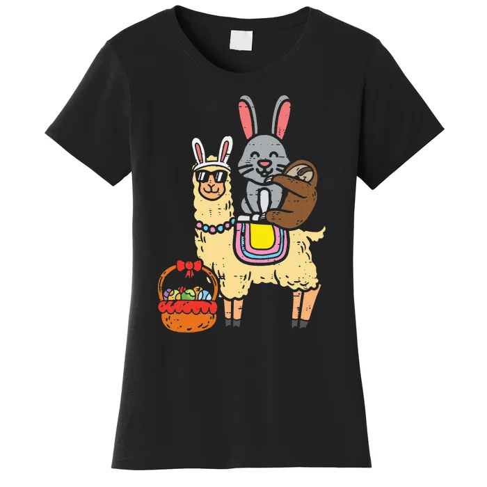 Easter Bunny Sloth On Llama Eggs Cute Alpaca Women's T-Shirt