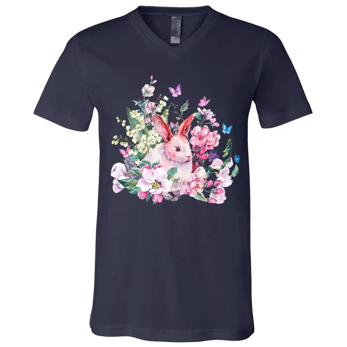 Easter Bunny Spring Flower V-Neck T-Shirt