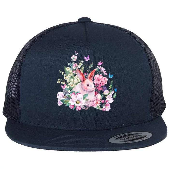 Easter Bunny Spring Flower Flat Bill Trucker Hat