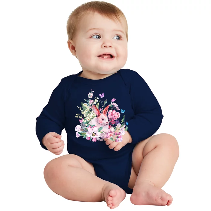 Easter Bunny Spring Flower Baby Long Sleeve Bodysuit