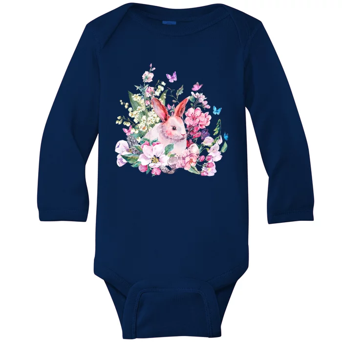 Easter Bunny Spring Flower Baby Long Sleeve Bodysuit