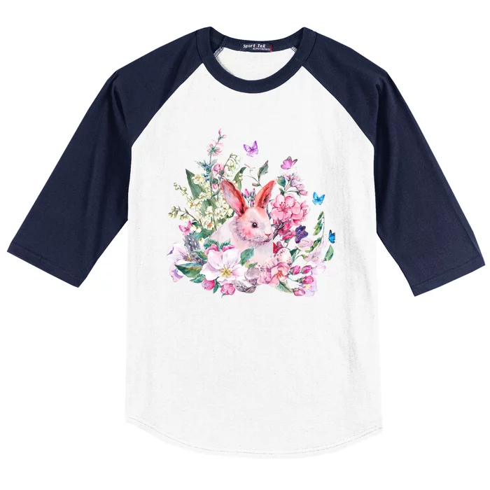 Easter Bunny Spring Flower Baseball Sleeve Shirt