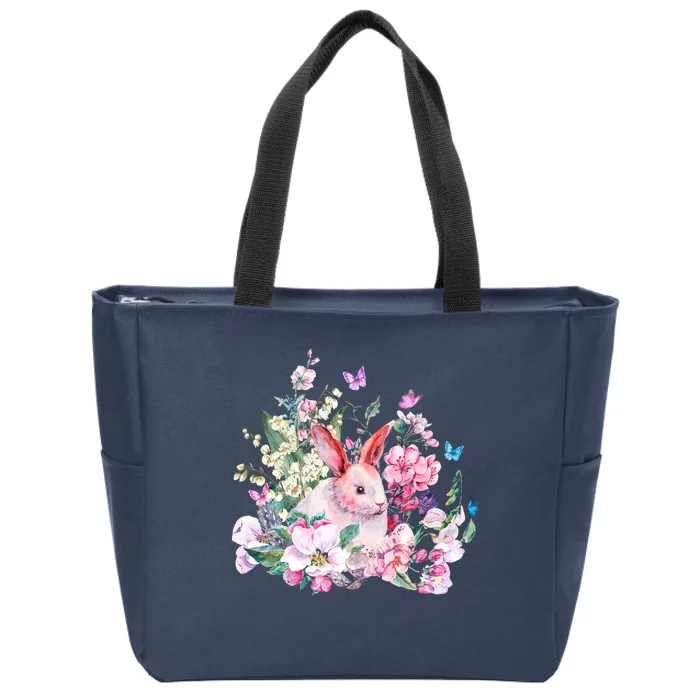 Easter Bunny Spring Flower Zip Tote Bag