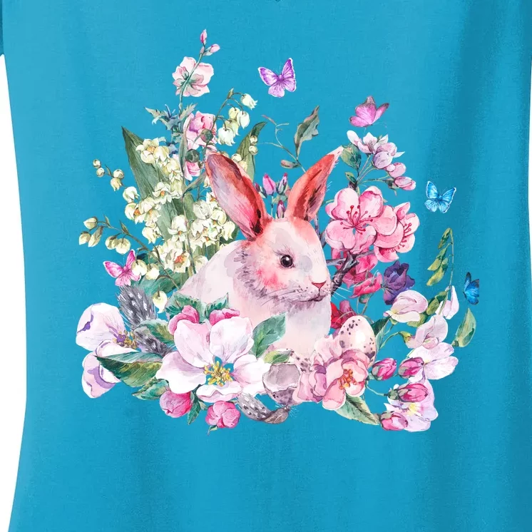 Easter Bunny Spring Flower Women's V-Neck T-Shirt