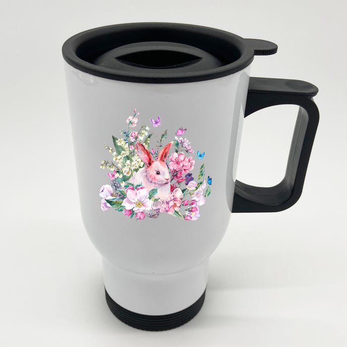 Easter Bunny Spring Flower Front & Back Stainless Steel Travel Mug