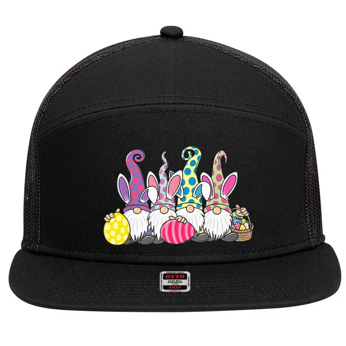 Easter Bunny Spring Cute Gnome Easter Egg Hunting And Basket 7 Panel Mesh Trucker Snapback Hat