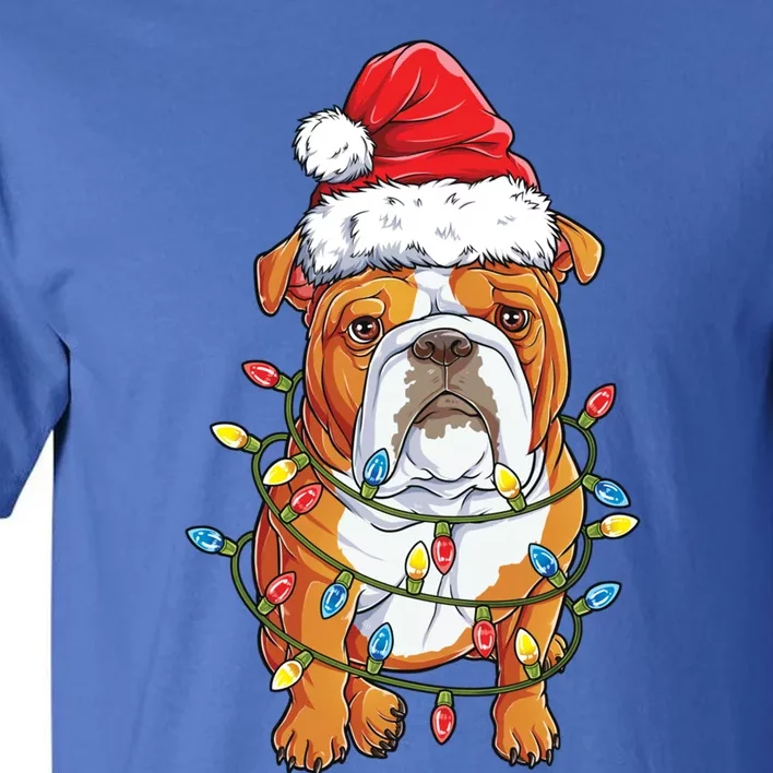 English Bulldog Santa Christmas Tree Lights Xmas Boys Dog Gift Tall T-Shirt