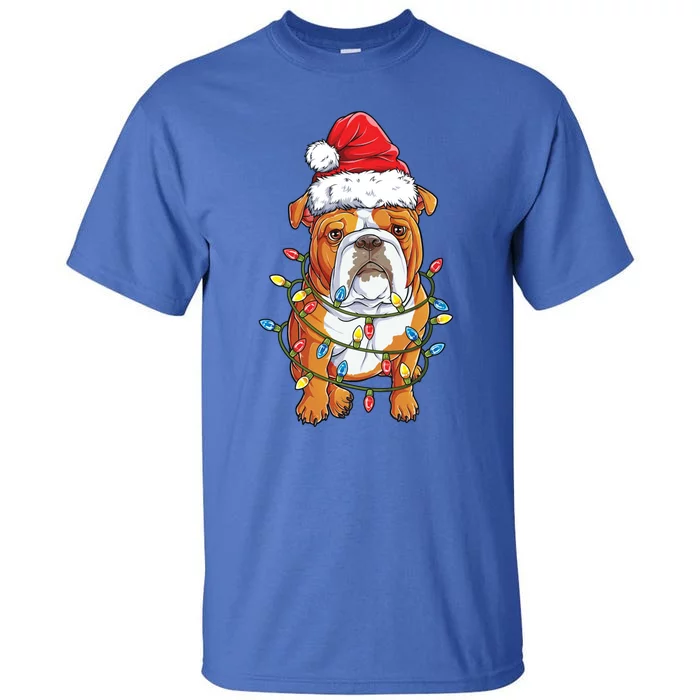 English Bulldog Santa Christmas Tree Lights Xmas Boys Dog Gift Tall T-Shirt