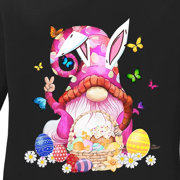 Easter Bunny Spring Gnome Easter Egg Hunting And Basket Gift Ladies Long Sleeve Shirt