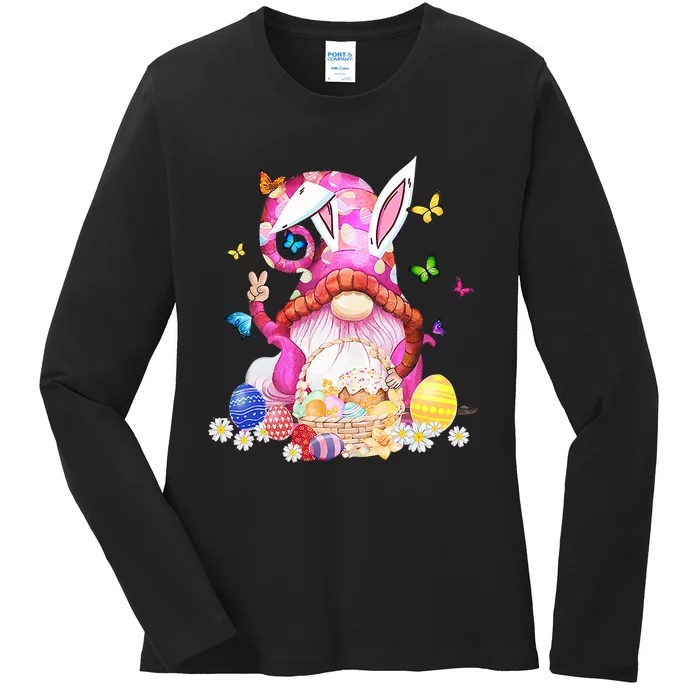 Easter Bunny Spring Gnome Easter Egg Hunting And Basket Gift Ladies Long Sleeve Shirt