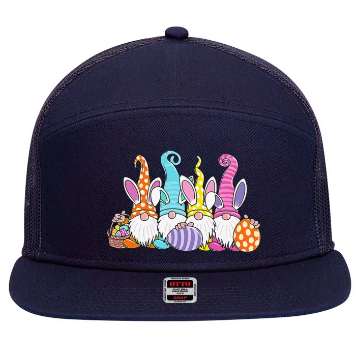 Easter Bunny Spring Gnome Easter Egg Hunting And Basket Gift 7 Panel Mesh Trucker Snapback Hat