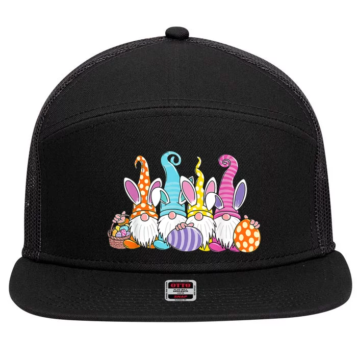 Easter Bunny Spring Gnome Easter Egg Hunting And Basket Gift 7 Panel Mesh Trucker Snapback Hat