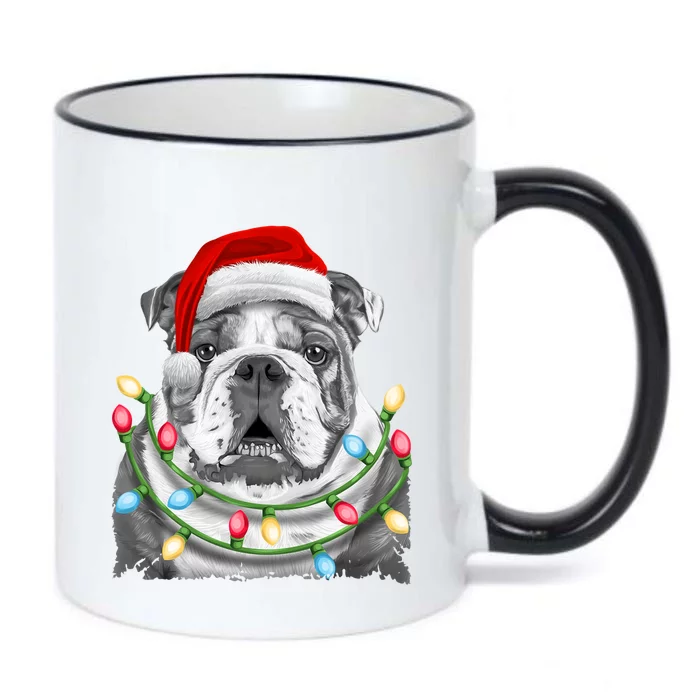 English Bulldog Santa Christmas Tree Lights Xmas Dog Funny Gift Black Color Changing Mug