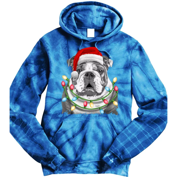 English Bulldog Santa Christmas Tree Lights Xmas Dog Funny Gift Tie Dye Hoodie