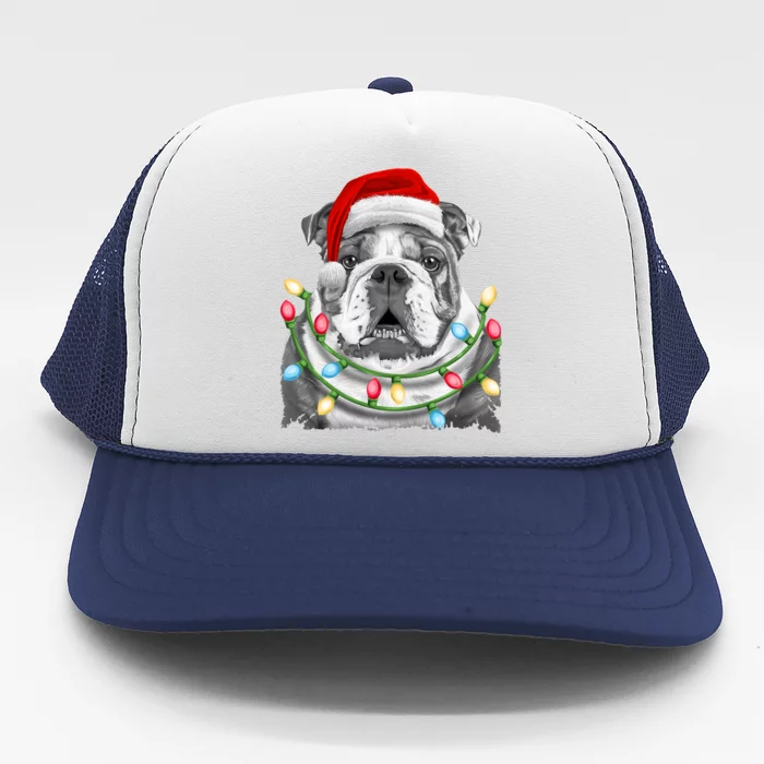 English Bulldog Santa Christmas Tree Lights Xmas Dog Funny Gift Trucker Hat