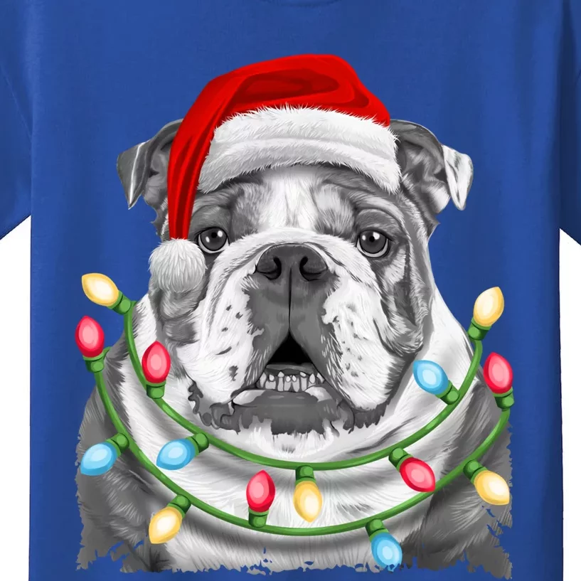 English Bulldog Santa Christmas Tree Lights Xmas Boys Dog Gift Kids T-Shirt