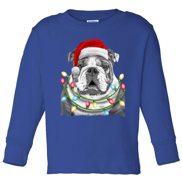 English Bulldog Santa Christmas Tree Lights Xmas Dog Cool Gift Toddler Long Sleeve Shirt