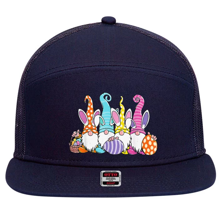 Easter Bunny Spring Gnome Easter Egg Hunting And Basket Gift 7 Panel Mesh Trucker Snapback Hat