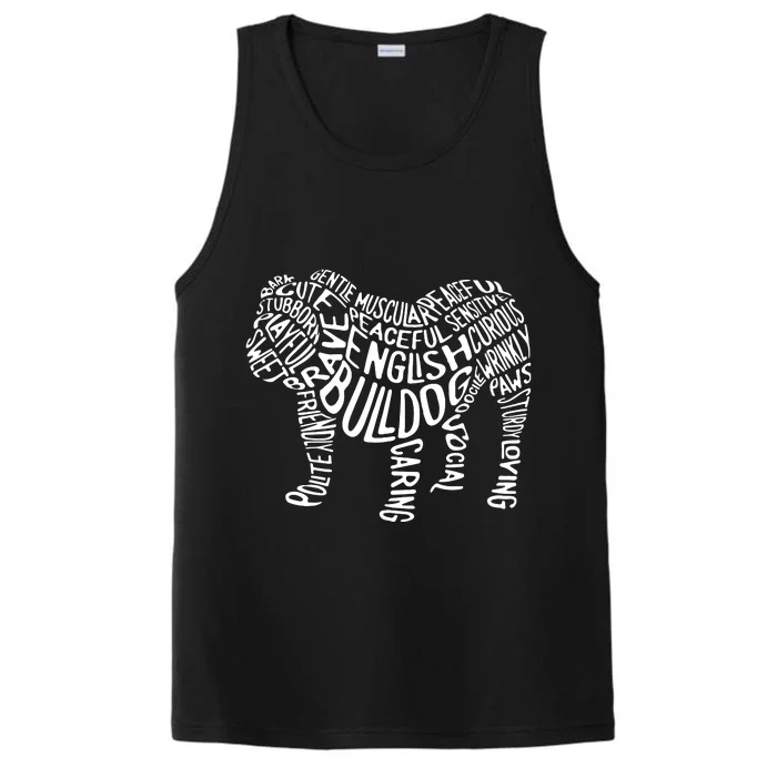 English Bulldog Typography T Word Art Funny Dog Gift Performance Tank