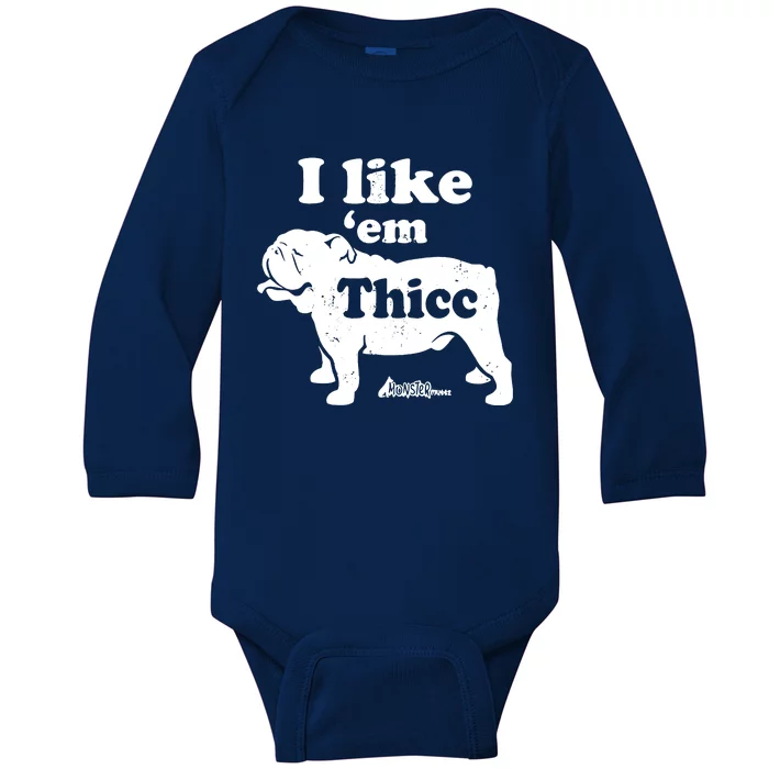 English Bulldog Top Cute I Like Em Thicc Chonky Bully Baby Long Sleeve Bodysuit