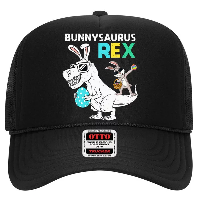 Easter Bunnysaurus T Rex Dino Dabbing Rabbit High Crown Mesh Trucker Hat