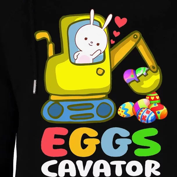 Eggs-Cavator Bunny Toy Excavator Funny Womens Funnel Neck Pullover Hood