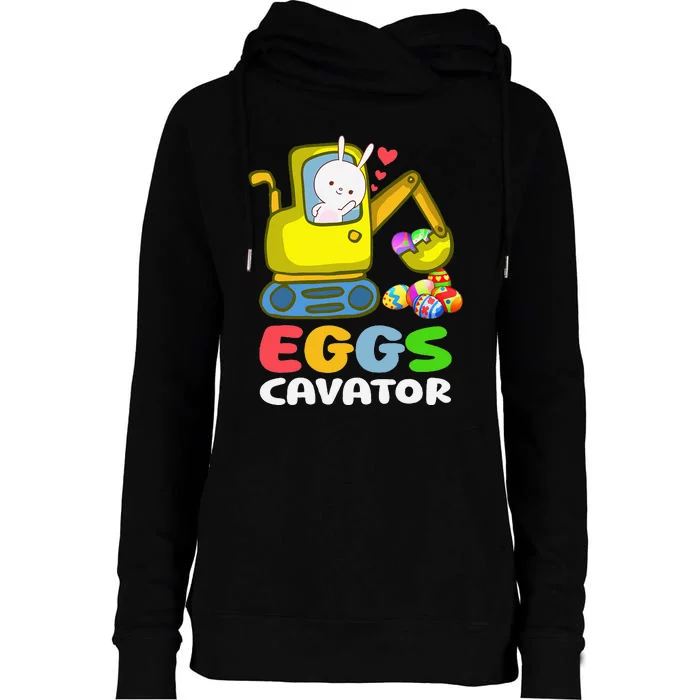 Eggs-Cavator Bunny Toy Excavator Funny Womens Funnel Neck Pullover Hood