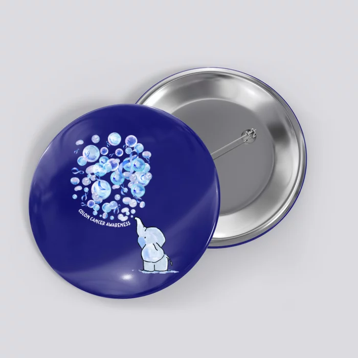 Elephant Blowing Up Dark Blue Balloon Colon Cancer Awareness Cool Gift Button