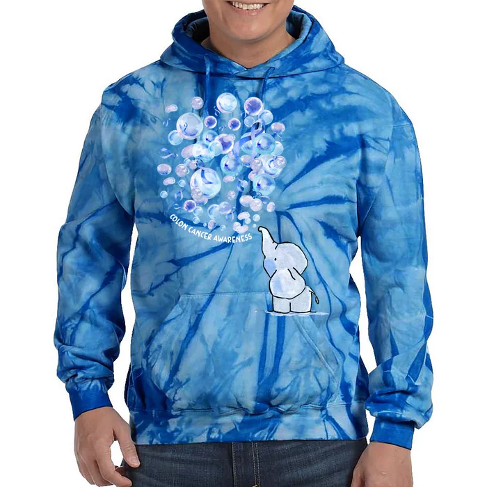 Elephant Blowing Up Dark Blue Balloon Colon Cancer Awareness Cool Gift Tie Dye Hoodie