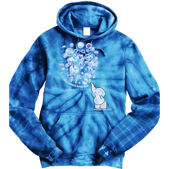 Elephant Blowing Up Dark Blue Balloon Colon Cancer Awareness Cool Gift Tie Dye Hoodie