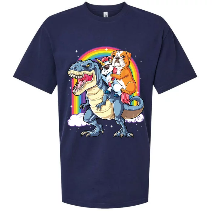 English Bulldog Unicorn Riding Dinosaur T Rex Gifts Girl Sueded Cloud Jersey T-Shirt