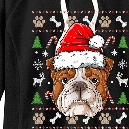 English Bulldog Ugly Christmas Dog Santa Hat Xmas Boys Gift Women's Fleece Hoodie